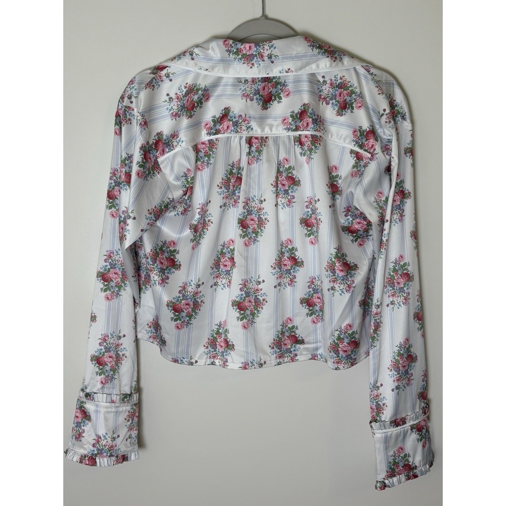 For Love and Lemons Satin Floral Ruffle Coquette Pajama Set Bridal Sleepwear XS - Picture 6 of 11